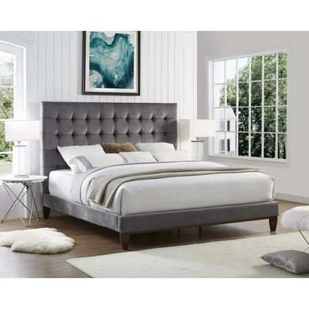 POSH LIVING Blake Velvet Button Tufted Platform Bed Queen Size - Grey BD24-02GRQ-UE